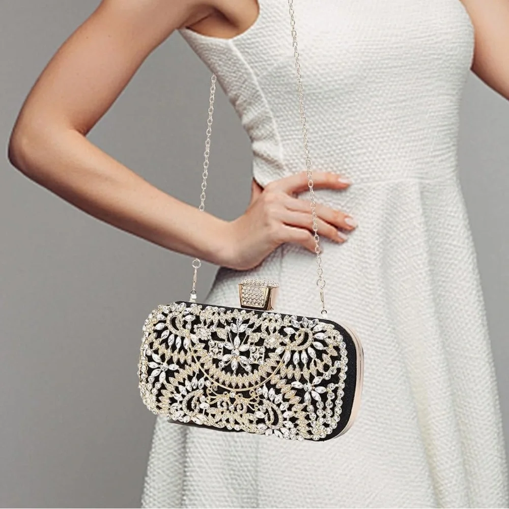 Crystal Black & Gold Evening Bag